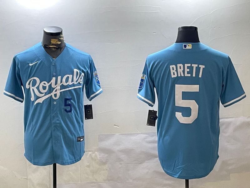 Men Kansas City Royals #5 Brett Light Blue Game 2024 Nike MLB Jersey style 4